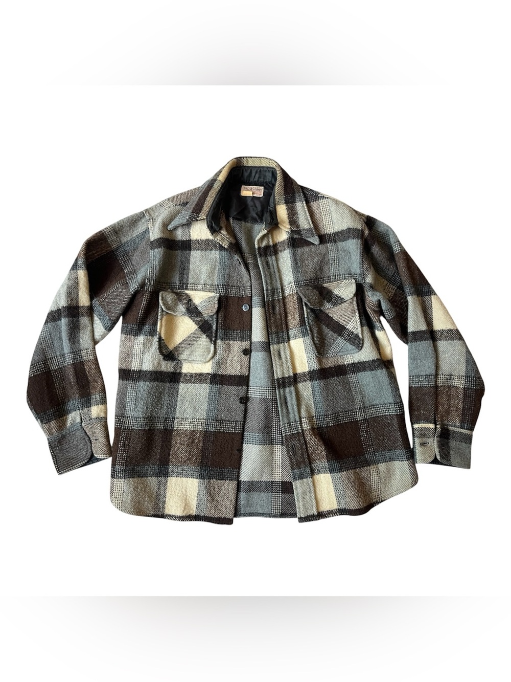 VINTAGE FOX KNAPP SPORTSWEAR WOOL PLAID BUTTON DOWN FLANNEL JACKET MENS MEDIUM